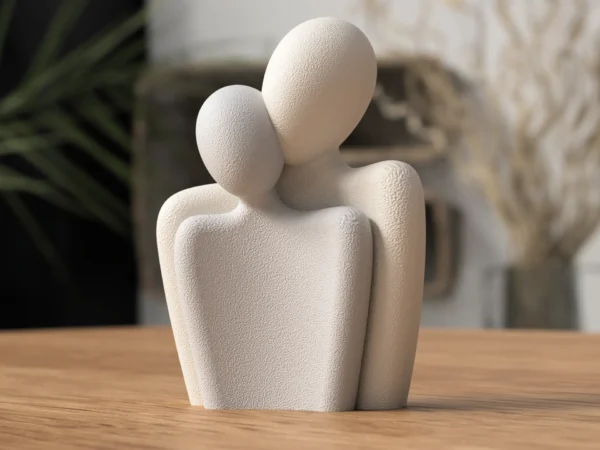 Minimalist couple sculpture – a modern, textured 3D-printed statue symbolizing love and togetherness, perfect for Valentine’s Day, anniversaries, and weddings.